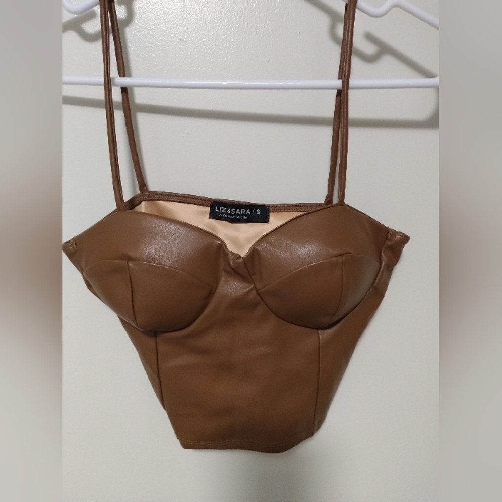 Crop faux leather bustier top